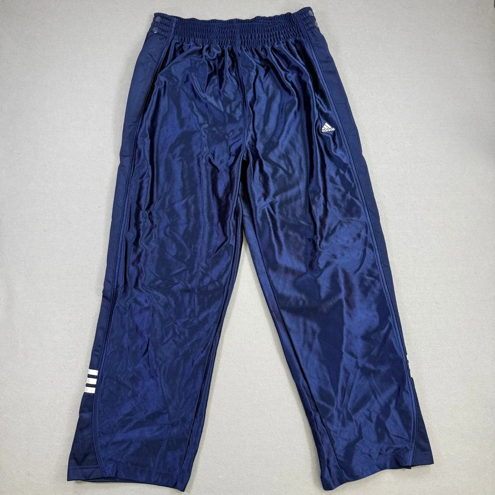 Adidas Pants Men Medium Navy Tear Away Snap Three Stripe Dazzle Baggy‎ Retro Y2K